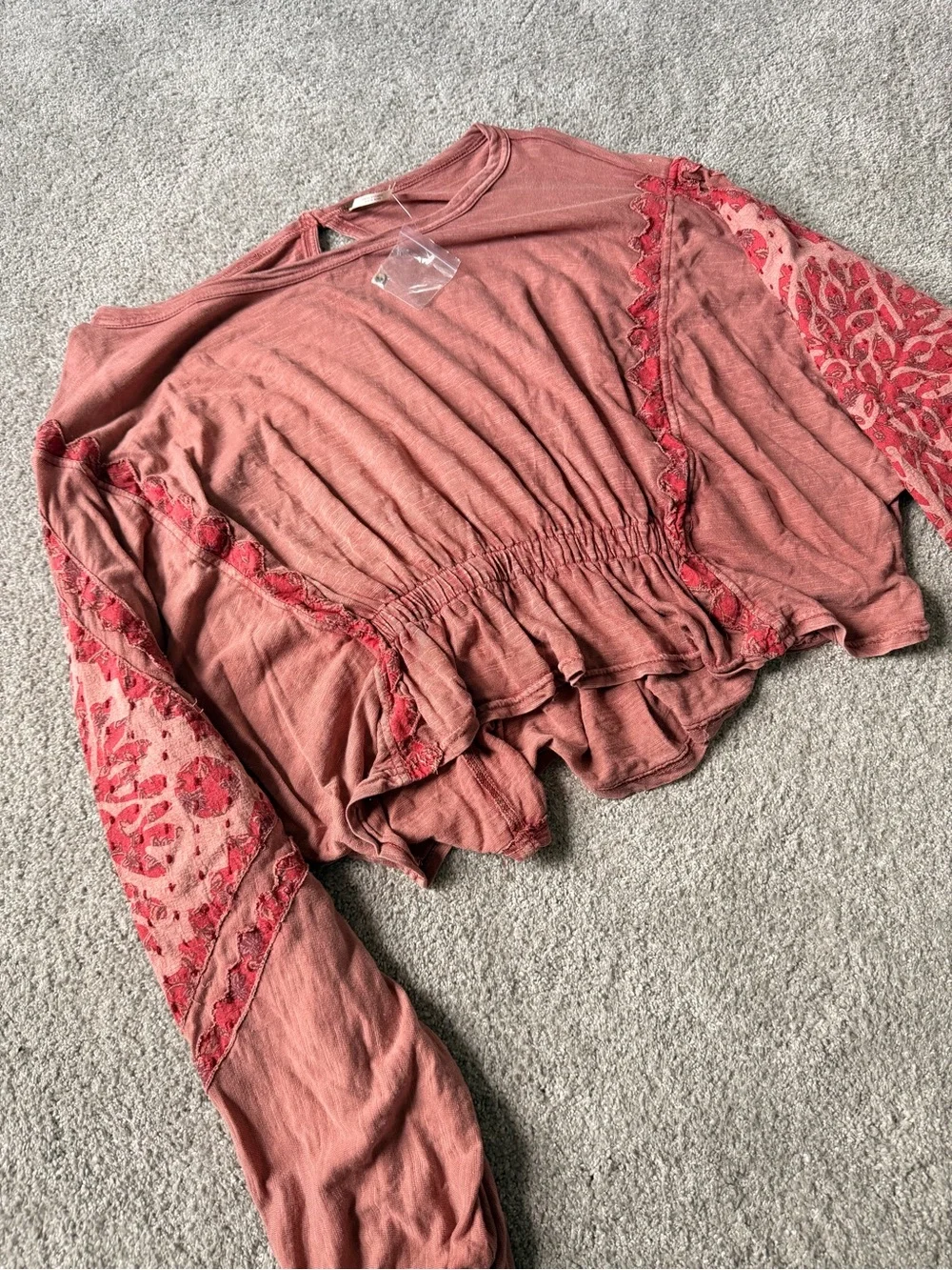 NWT Free People Boho Lace-Trim Peplum Top
